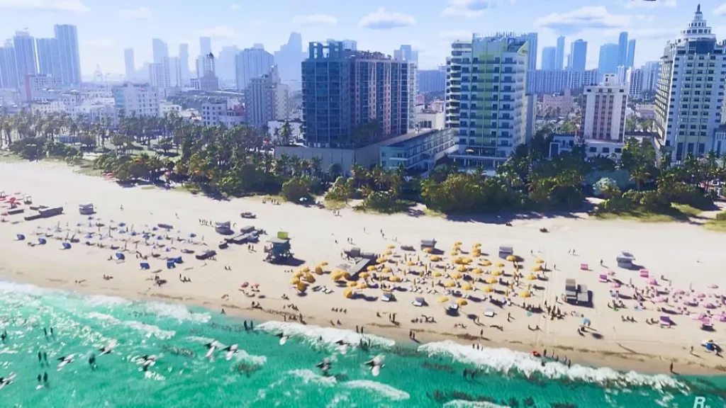 GTA 6 Fans Can't Believe How Crowded Vice City's Beaches Are GTA 6 trailer miami beach GTA 6 Fans Can't Believe How Crowded Vice City's Beaches Are