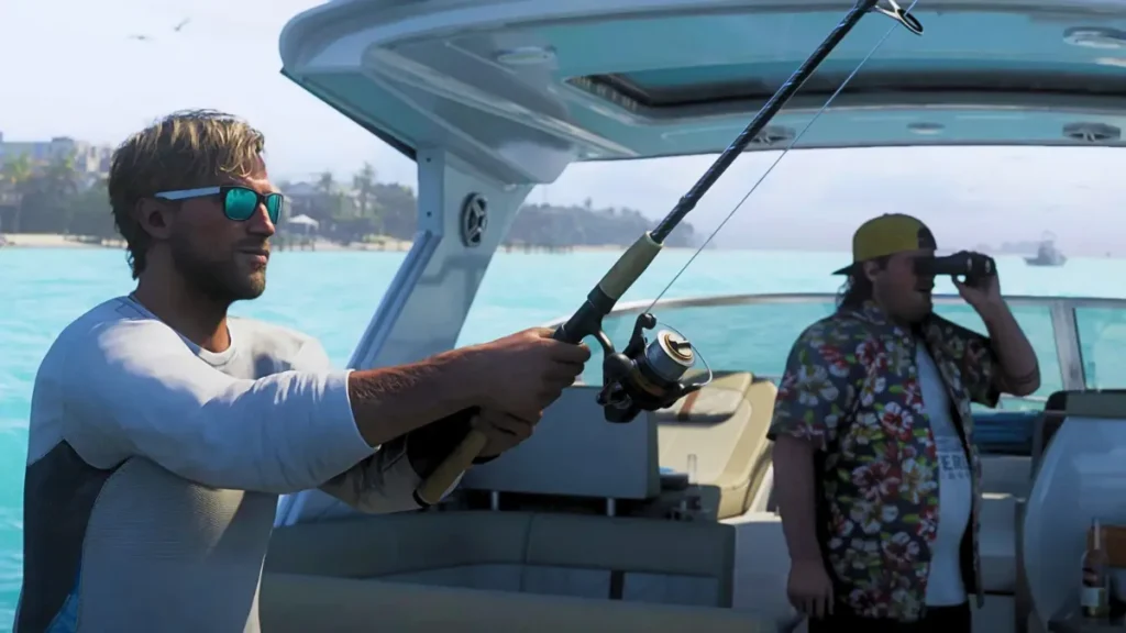 GTA 6 fishing scene on boat in Vice City