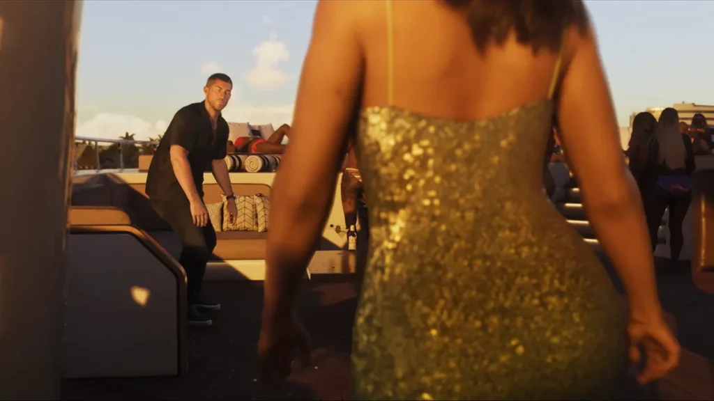 Lucia approaches Jason during romantic sunset yacht scene in GTA 6 Trailer 2