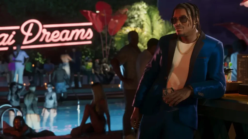 GTA 6 Party Scene: Stylish Man Spotted at Vice Dreams Pool Party