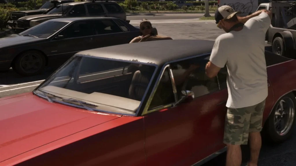 Jason breaking into a vehicle in GTA 6 How to Remove Vehicle Trackers in GTA 6?